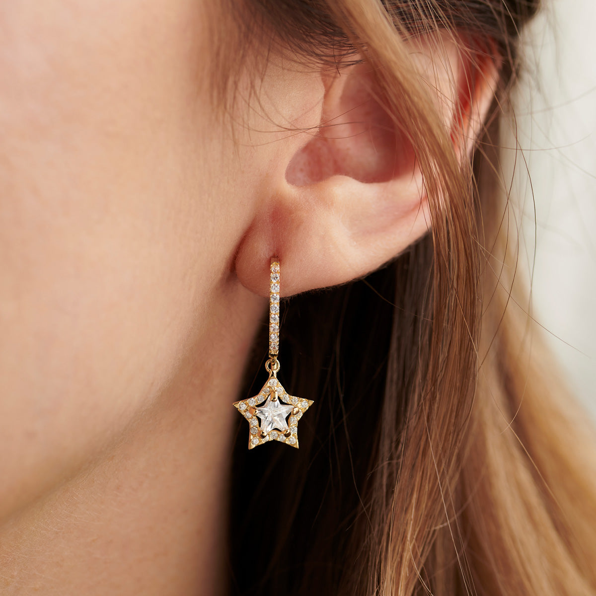 9ct Gold Cubic Zirconia Star Drop Earrings Posh Totty Designs