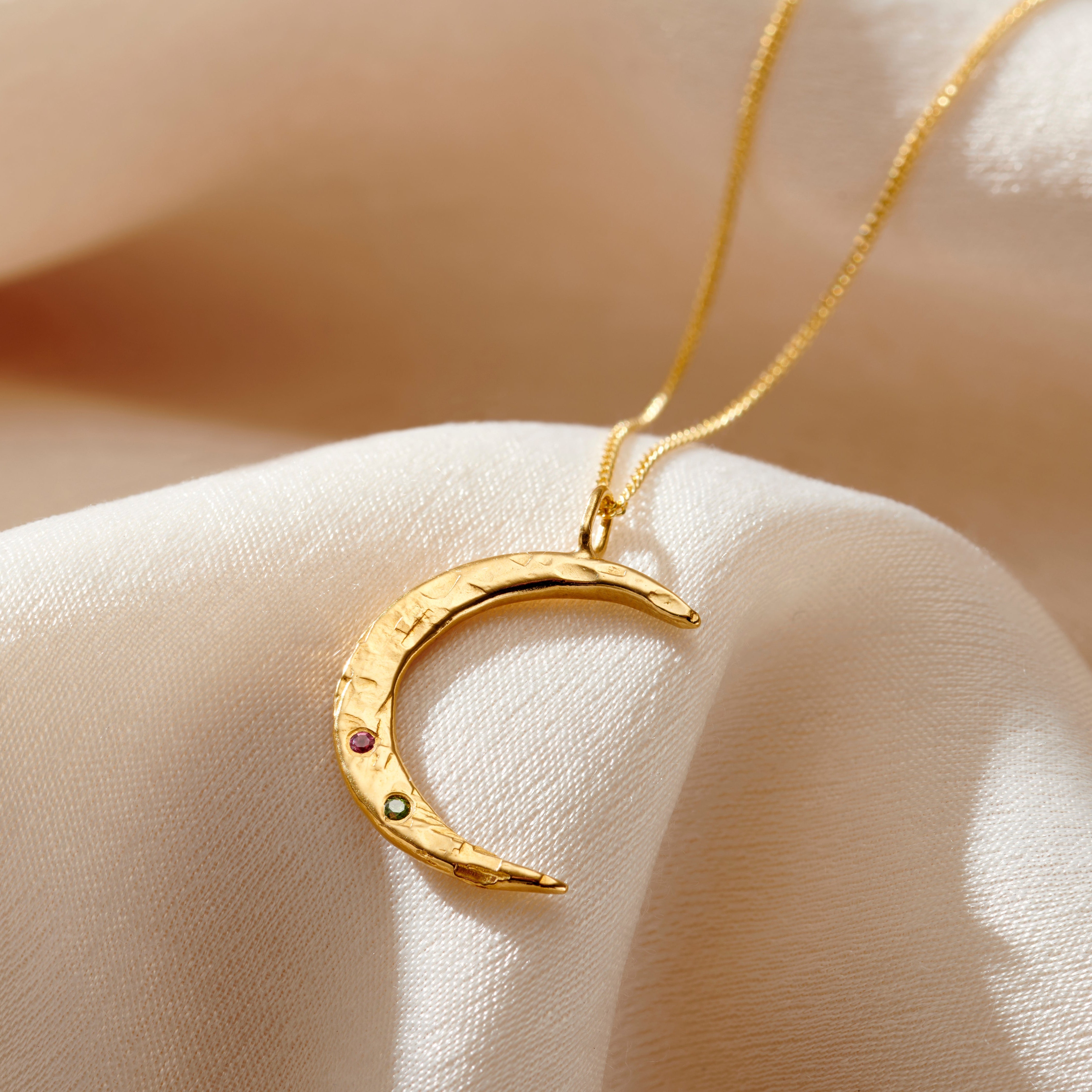 9ct Gold Confetti Birthstone Crescent Moon Necklace Posh Totty