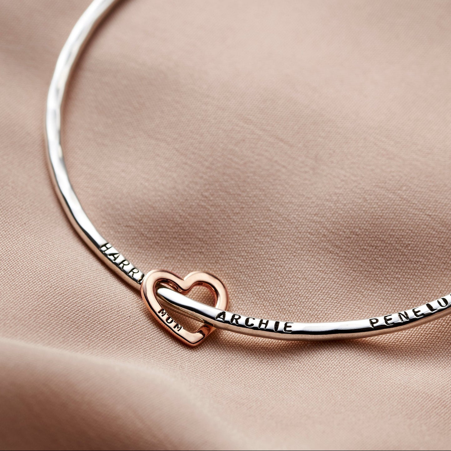 Personalised 9ct Gold Mini Message Heart & Silver Bangle