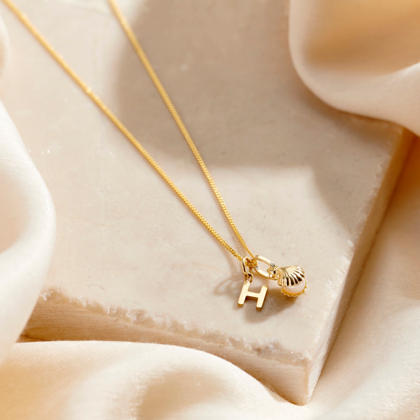 Petite 9ct Gold Initial & Pearl Shell Necklace