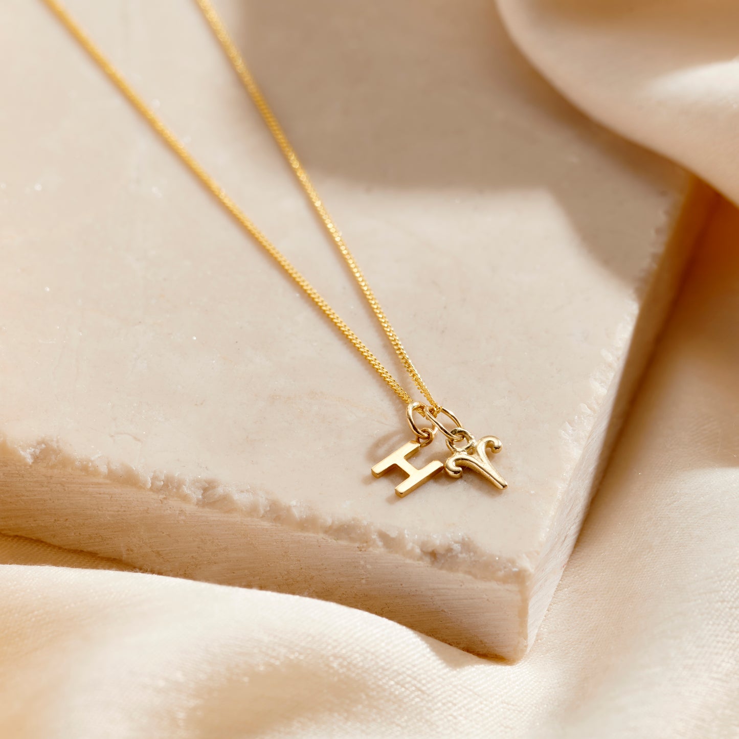 Petite 9ct Gold Initial & Zodiac Necklace
