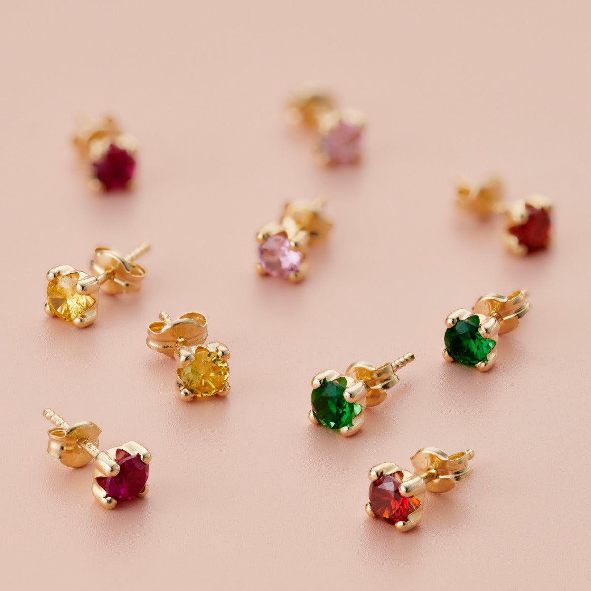 9ct Yellow Gold Crystal Stud Earrings – Birthstone Style, ADA-110