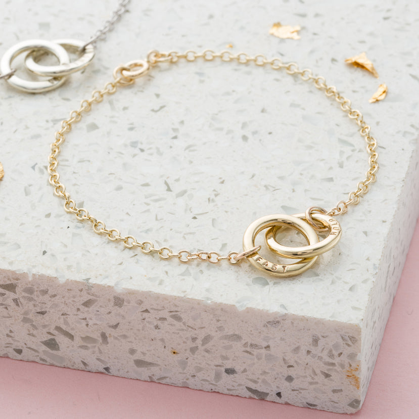 Personalised 9ct Gold Double Hoop Names Bracelet