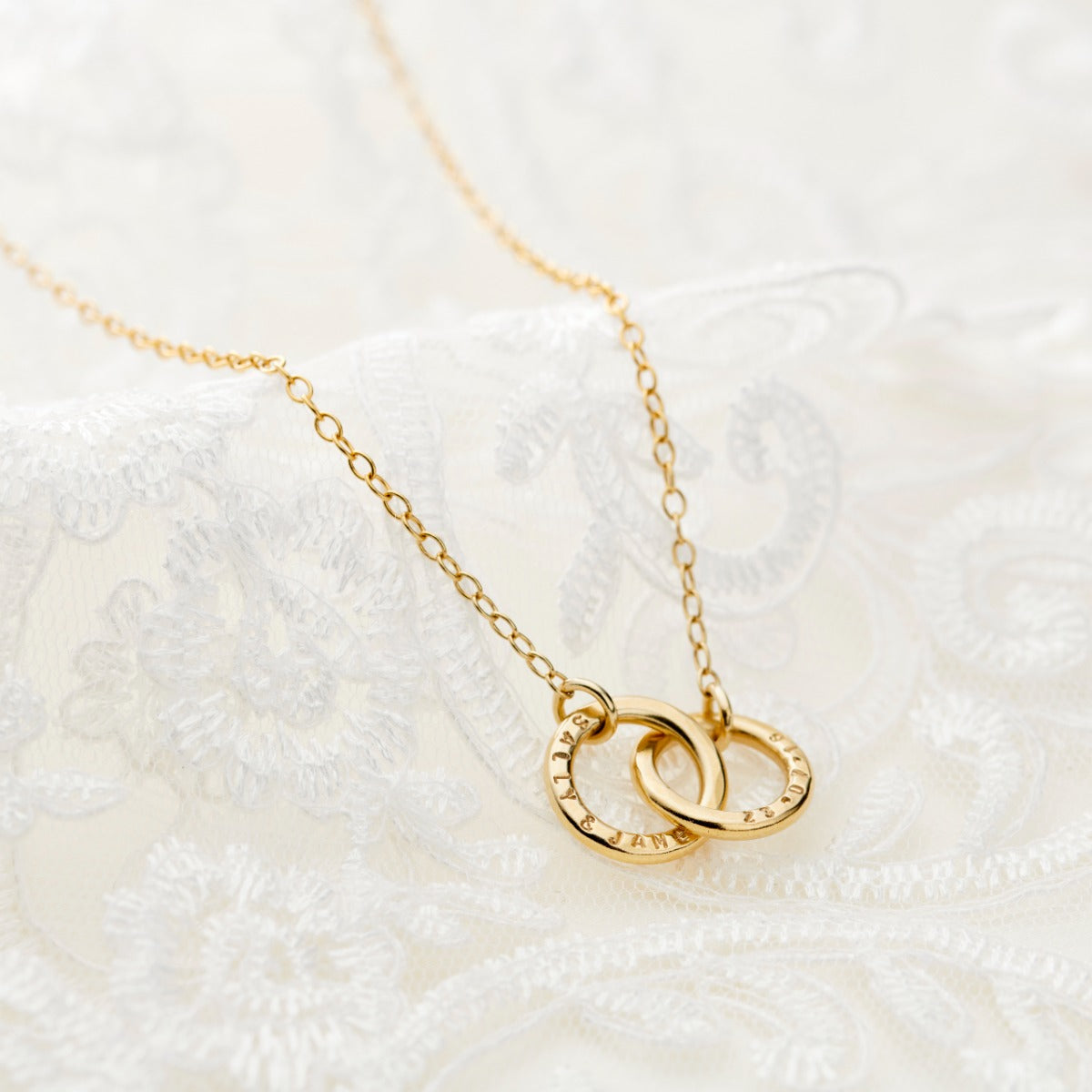 Personalised 9ct Gold Double Hoop Names Necklace