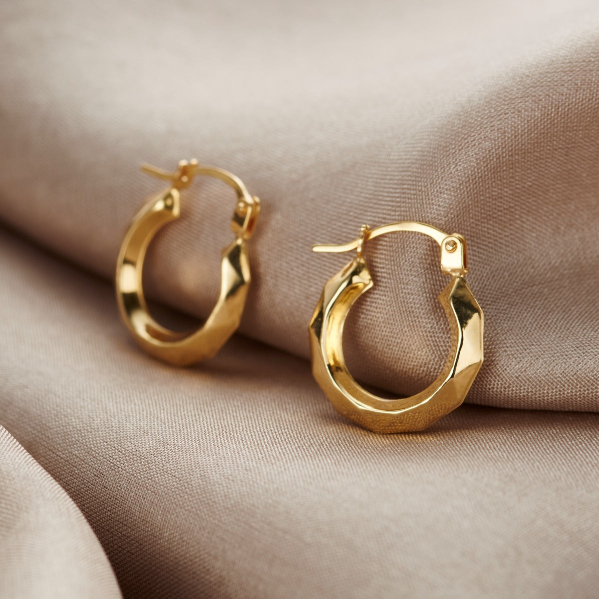 Faceted 9ct Gold Creole Hoop Earrings Posh Totty Designs