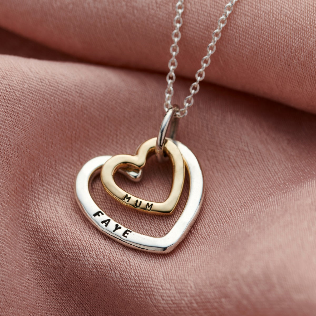 Personalised Silver 9ct Gold Family Heart Necklace Posh Totty