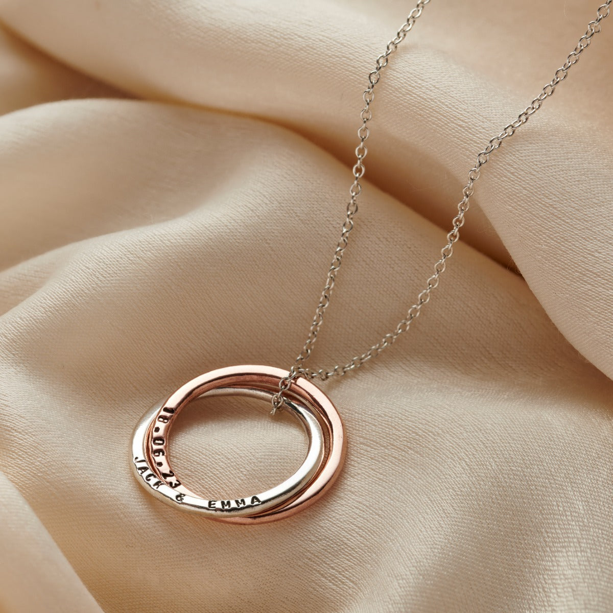 Mixed 9ct Gold Personalised Large Two Ring Russian Necklace