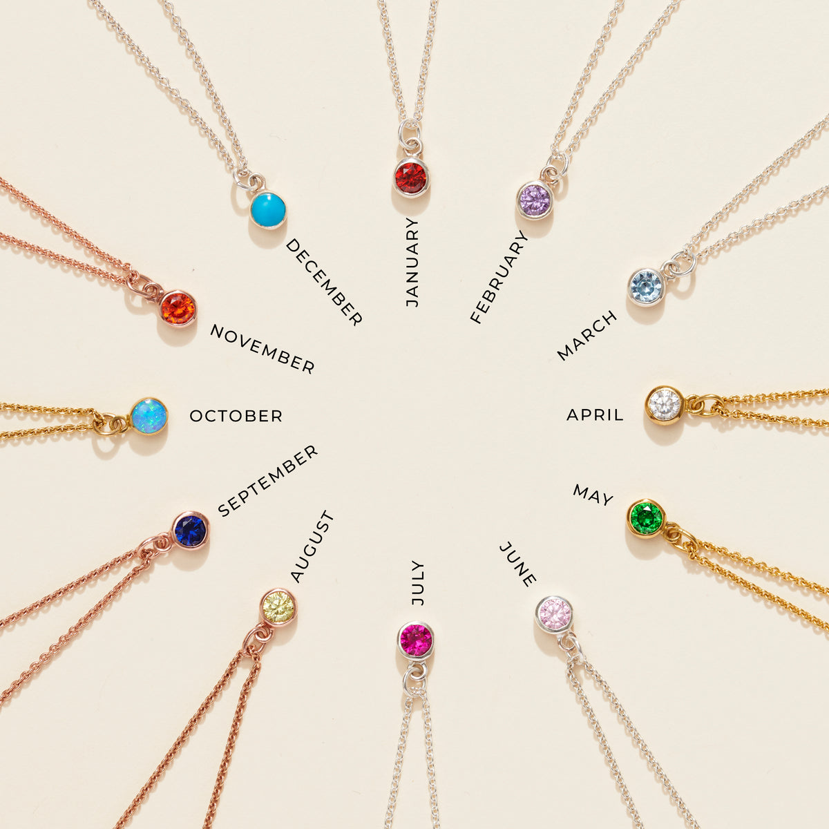 Thread Through Birthstone Charm Necklace