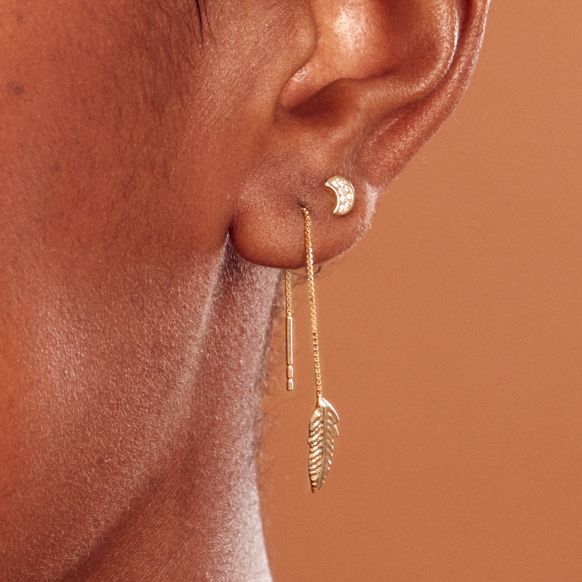 Feather 9ct Gold Pull Through Earrings Posh Totty Designs