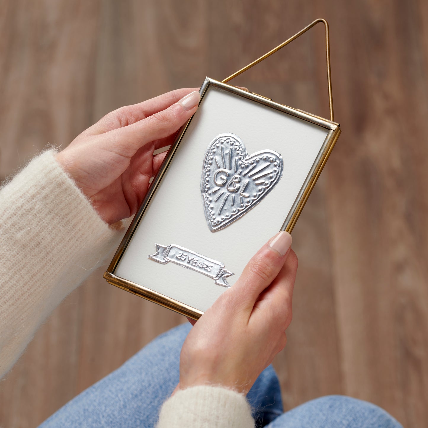 Personalised Brass Embossed Heart Framed Art