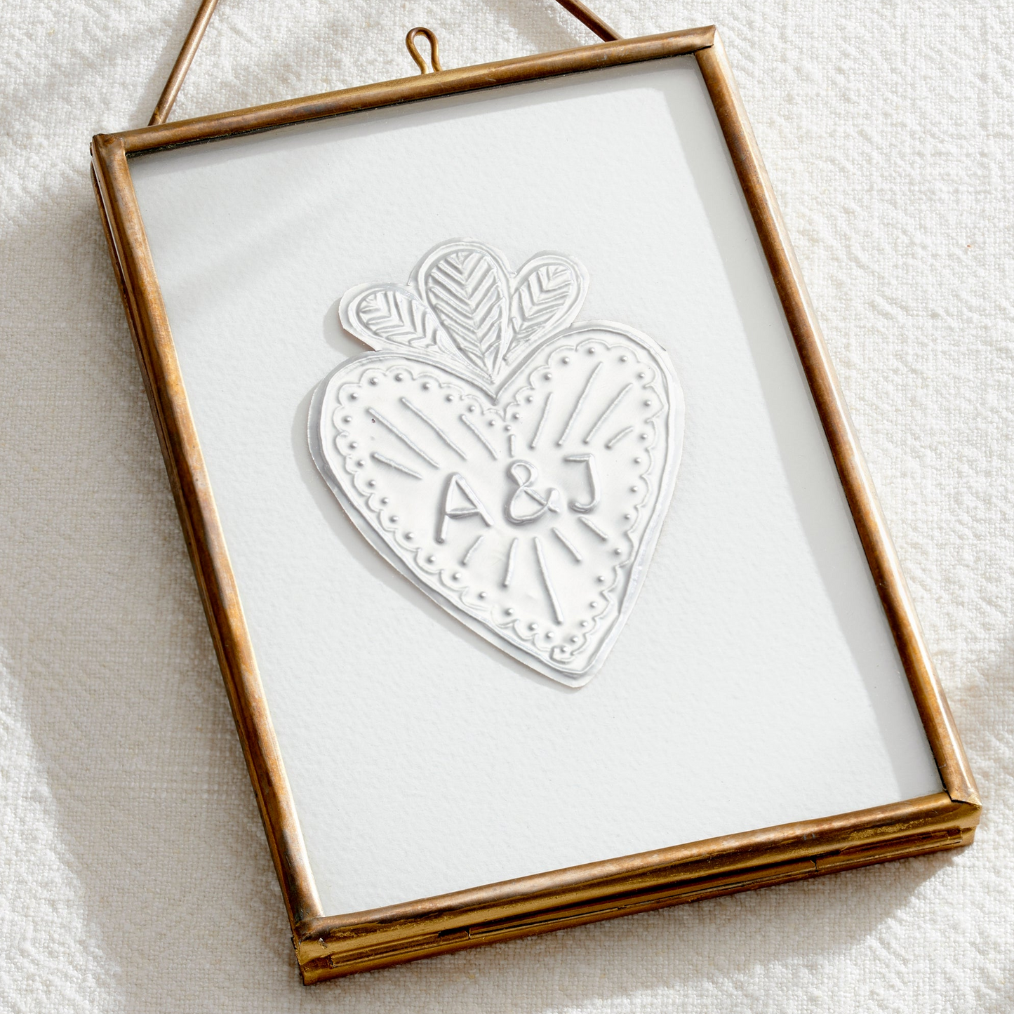 Personalised Brass Embossed Sacred Heart Framed Art