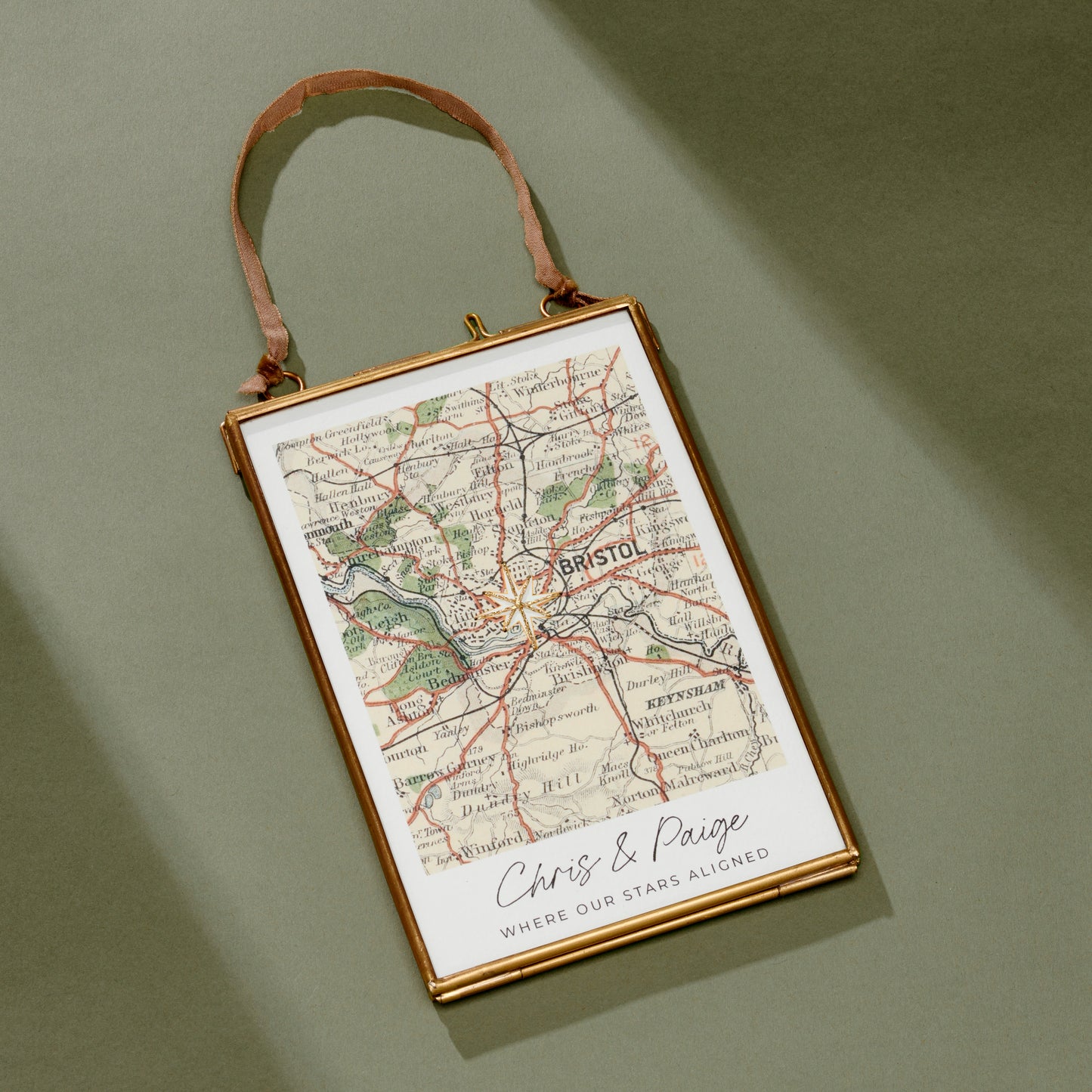 Personalised Vintage Map Print With Stitched Star