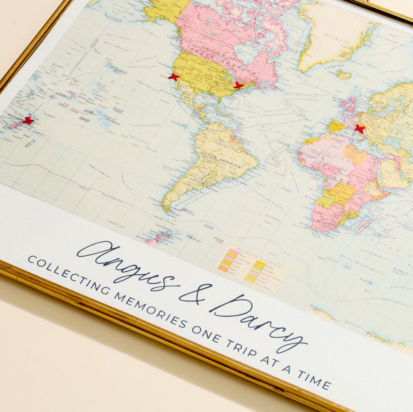 Personalised Where We've Been World Map Stitch Print