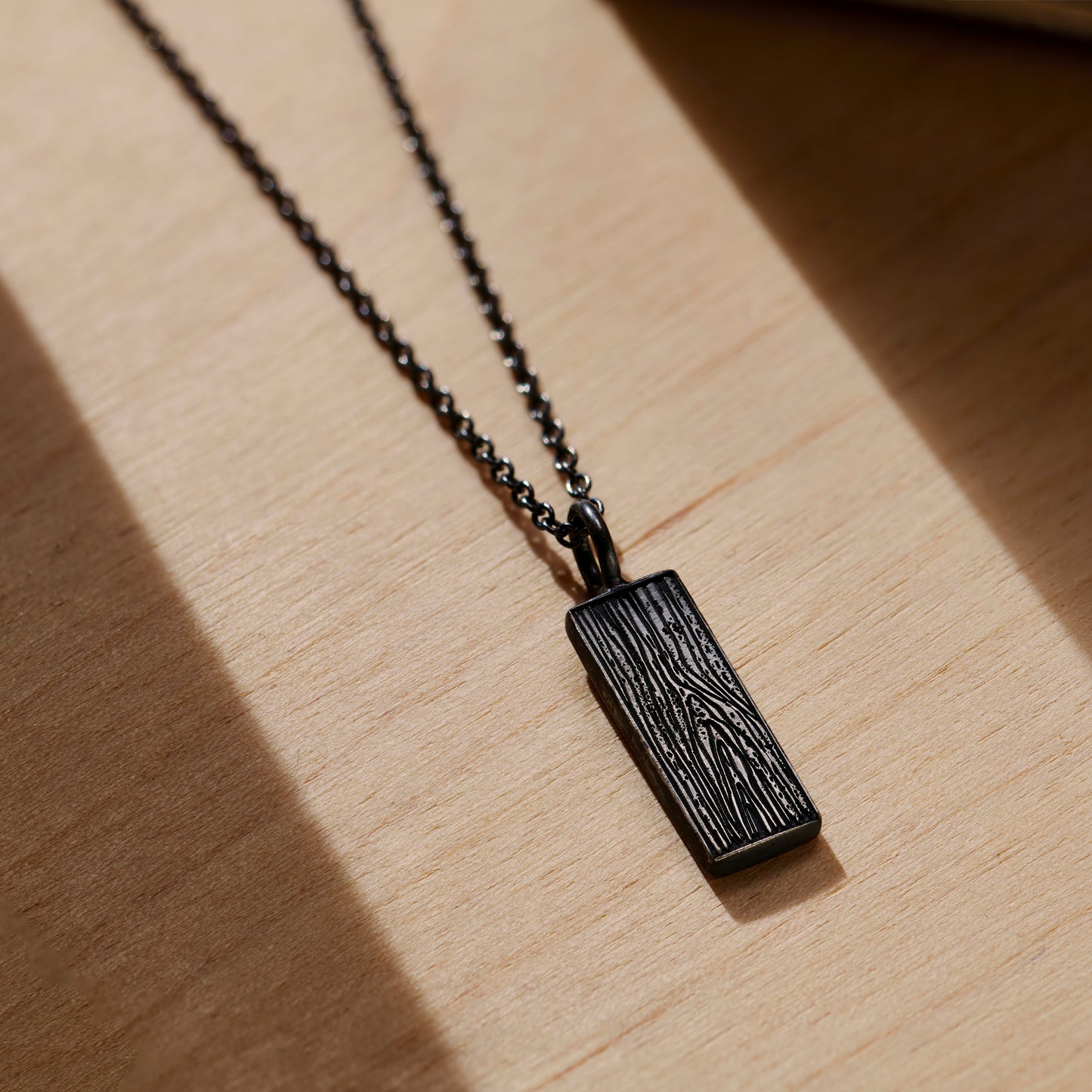 Engraved Wood Grain Tag Necklace