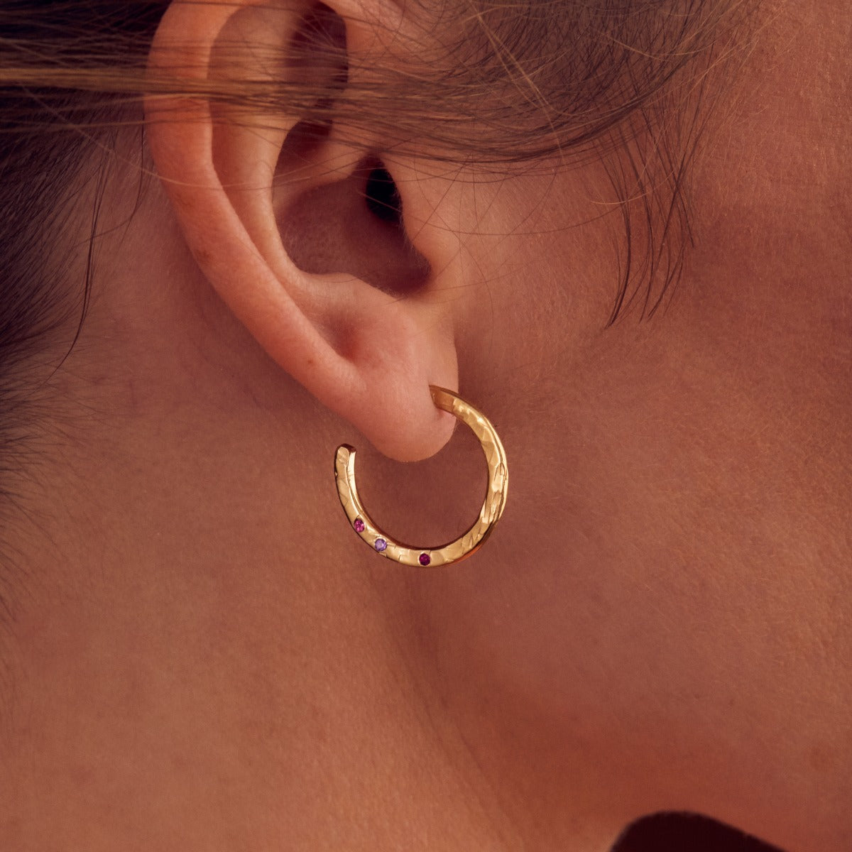 Personalised Textured Confetti Birthstone Hoop Earrings