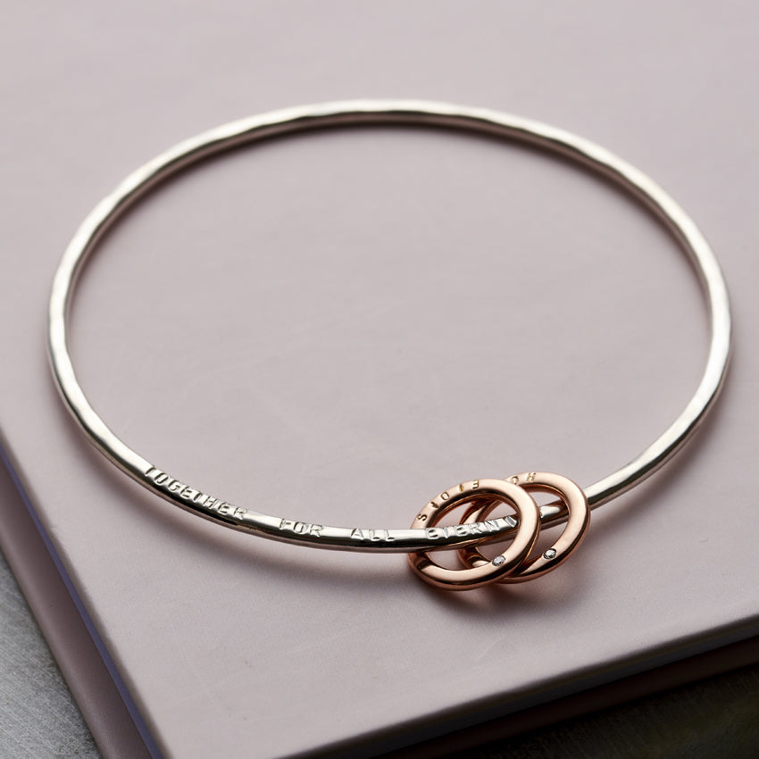 Personalised 9ct Gold Diamond Mini Message & Silver Bangle