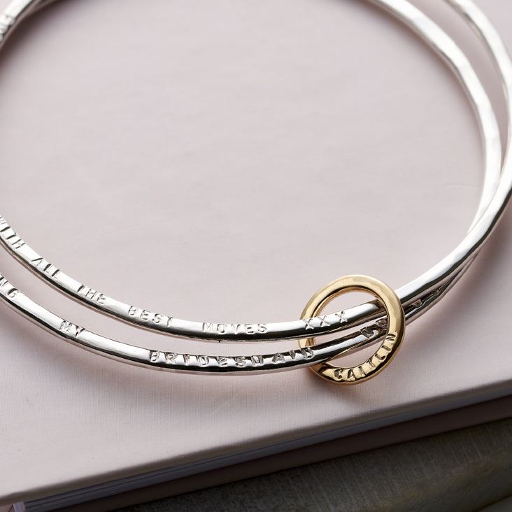 Personalised 9ct Gold Mini Message & Silver Double Bangle