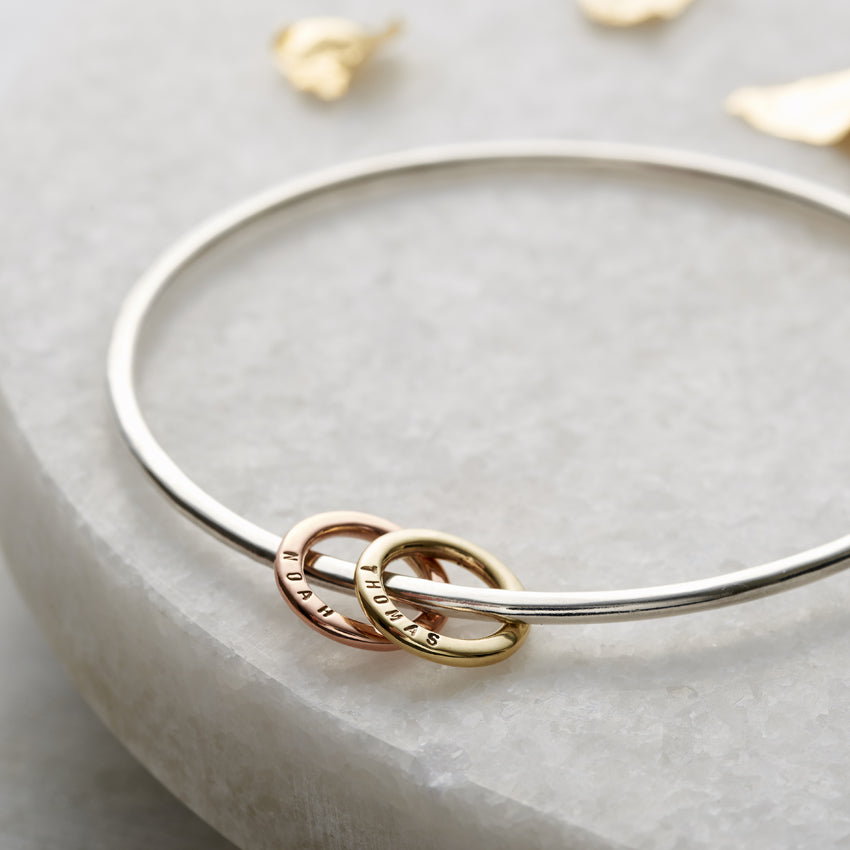 Personalised 9ct Gold Mini Message & Silver Bangle