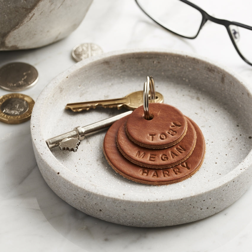 Personalised Family Names Leather Keyring