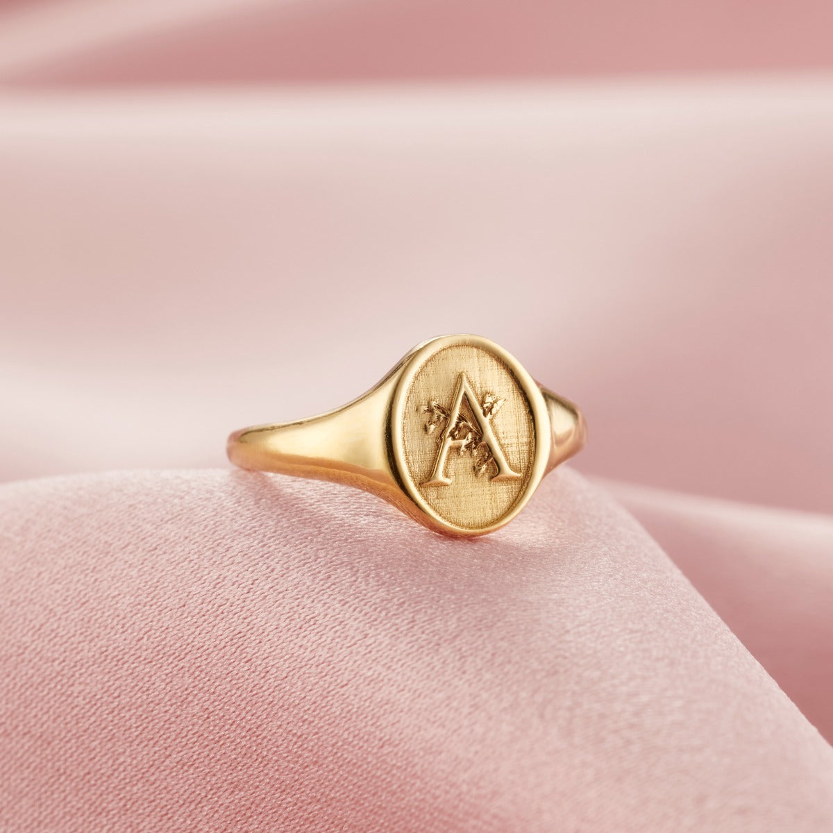 Floral Engraved Initial Signet Ring Posh Totty Designs