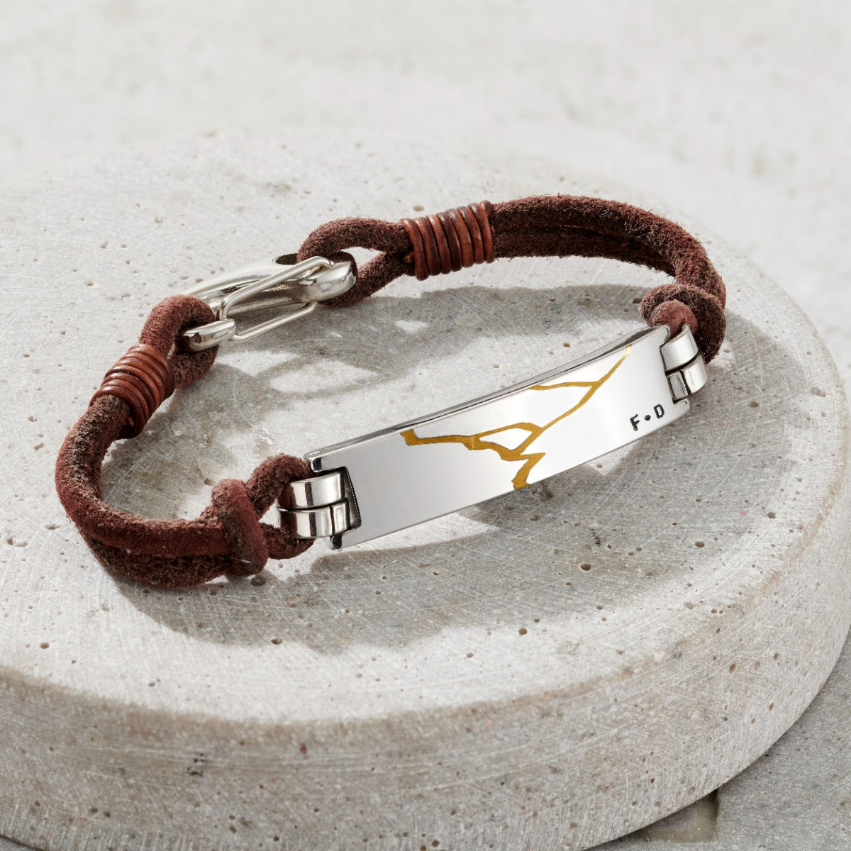 Men's Leather Cord Personalised Kintsugi Bracelet | Posh Totty Designs