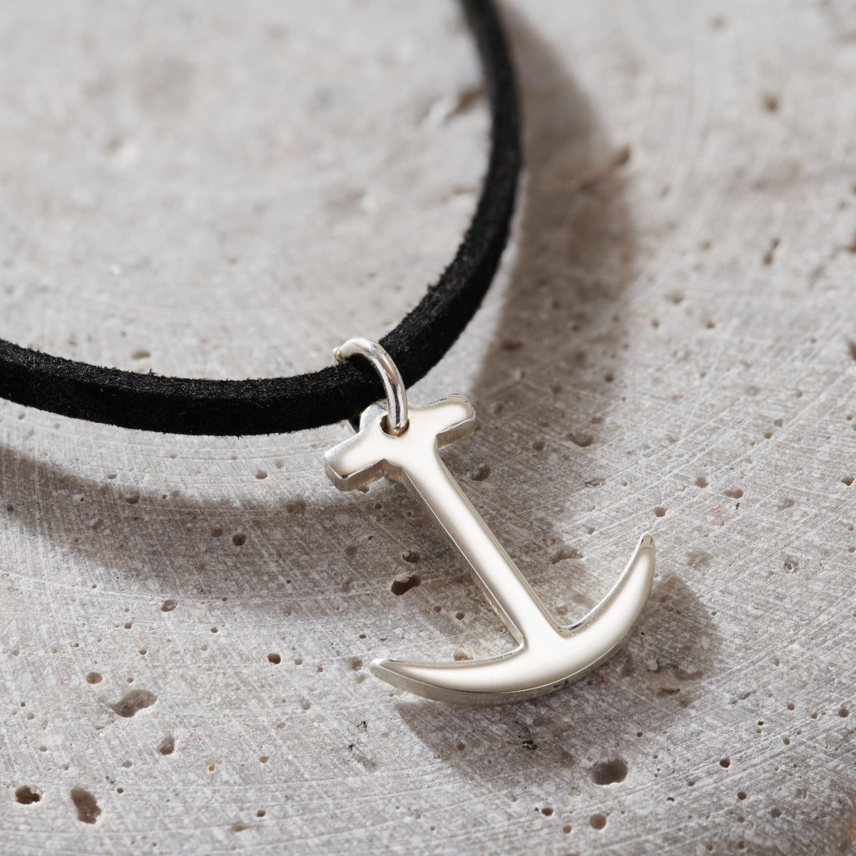 Mens Anchor Charm Leather Cord Necklace