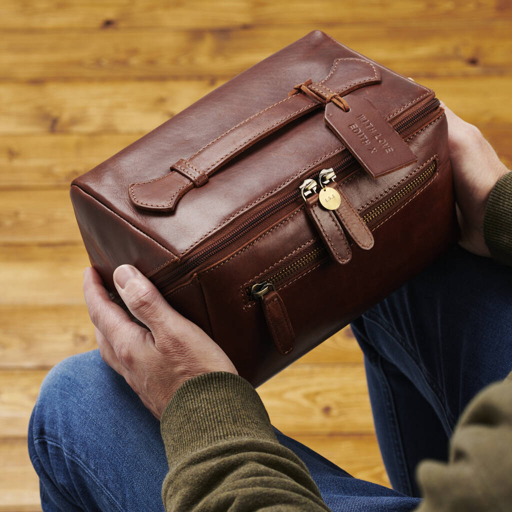 Personalised Leather Lay Flat Wash Bag