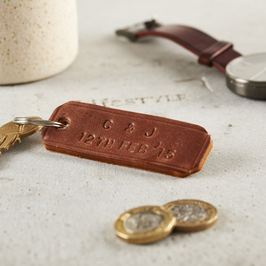Personalised Handstamped Leather Keyring