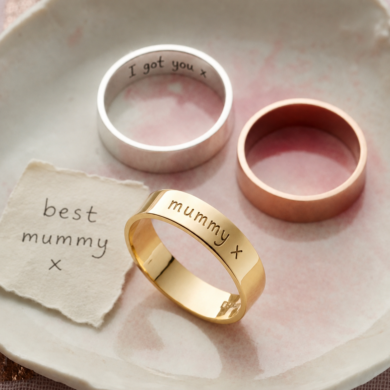 Personalised handwriting chunky rings with original handwritten note