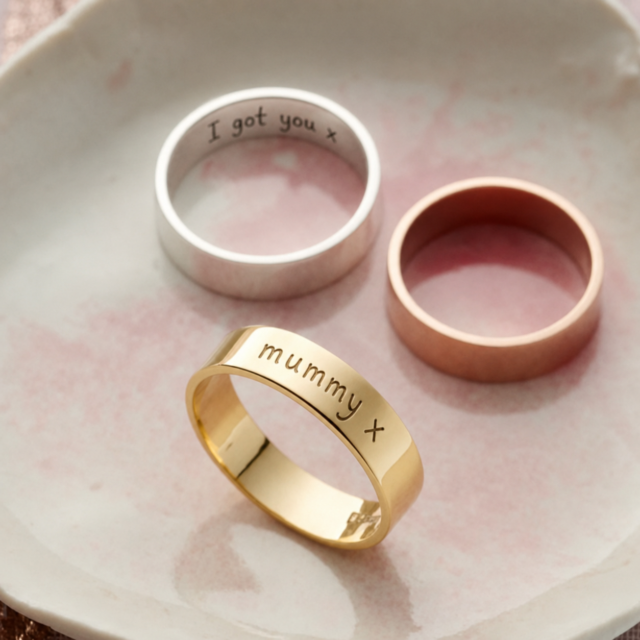 Personalised chunky rings engraved with handwriting