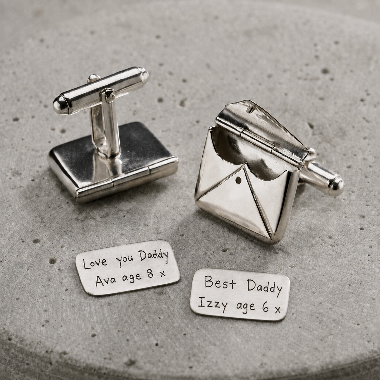 Personalised handwriting message envelope cufflinks with original notes