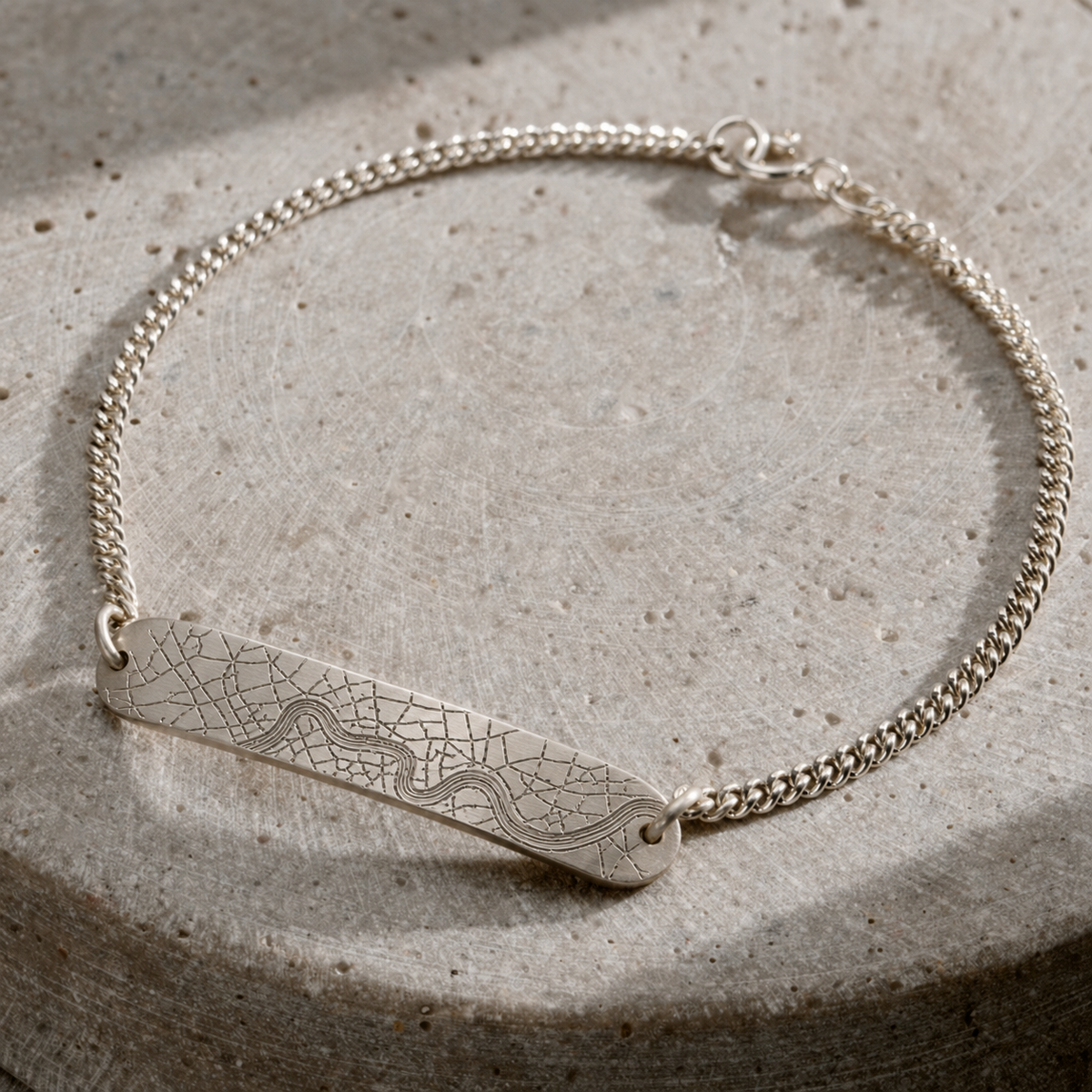 Men's personalised sterling silver map ID bar bracelet