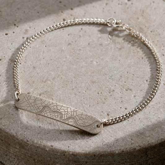 Men's personalised sterling silver map ID bar bracelet