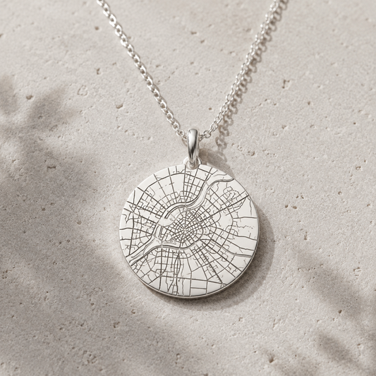 Personalised sterling silver map disc pendant necklace