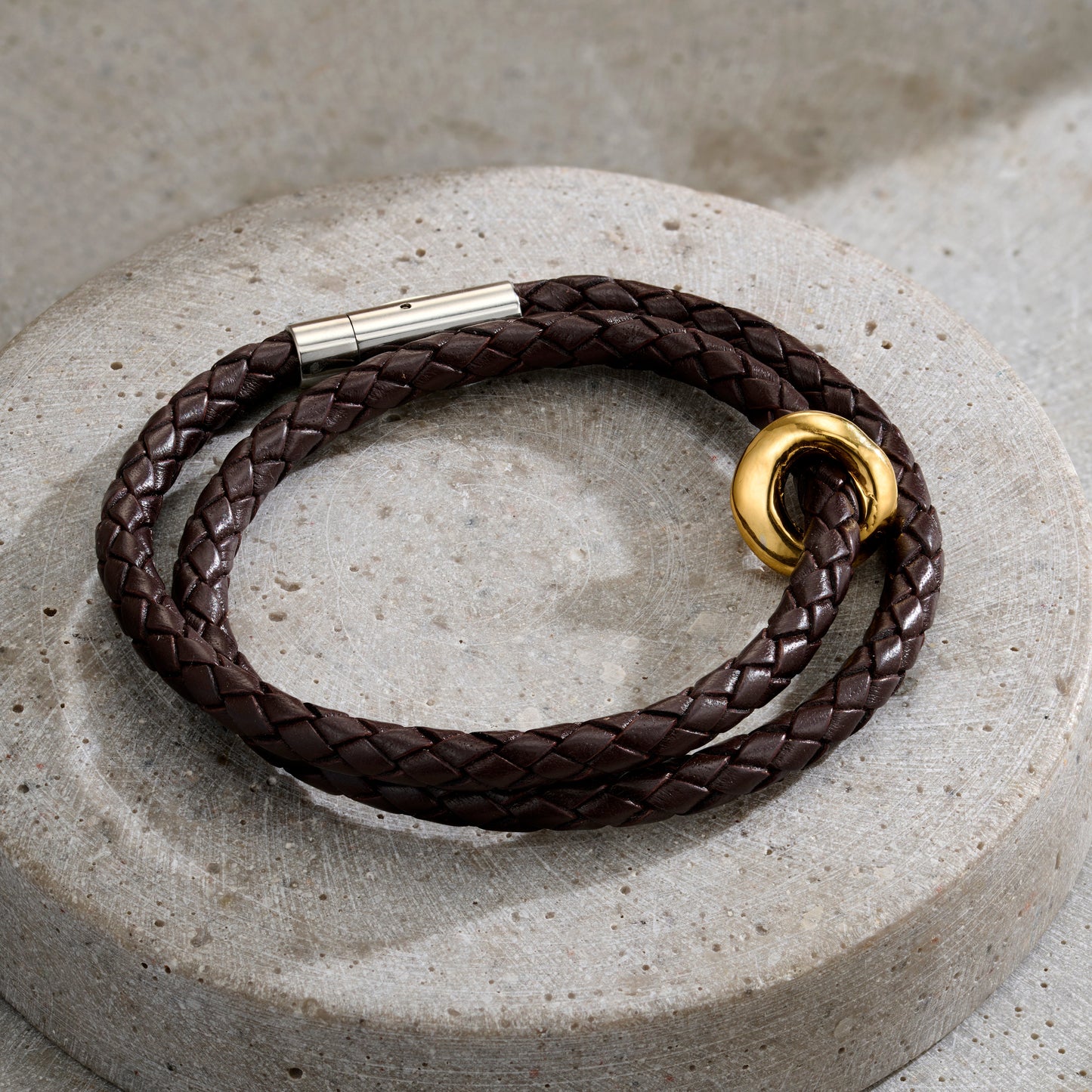 Personalised Men’s Lucky Pebble Message Bracelet in 18ct yellow gold plated finish