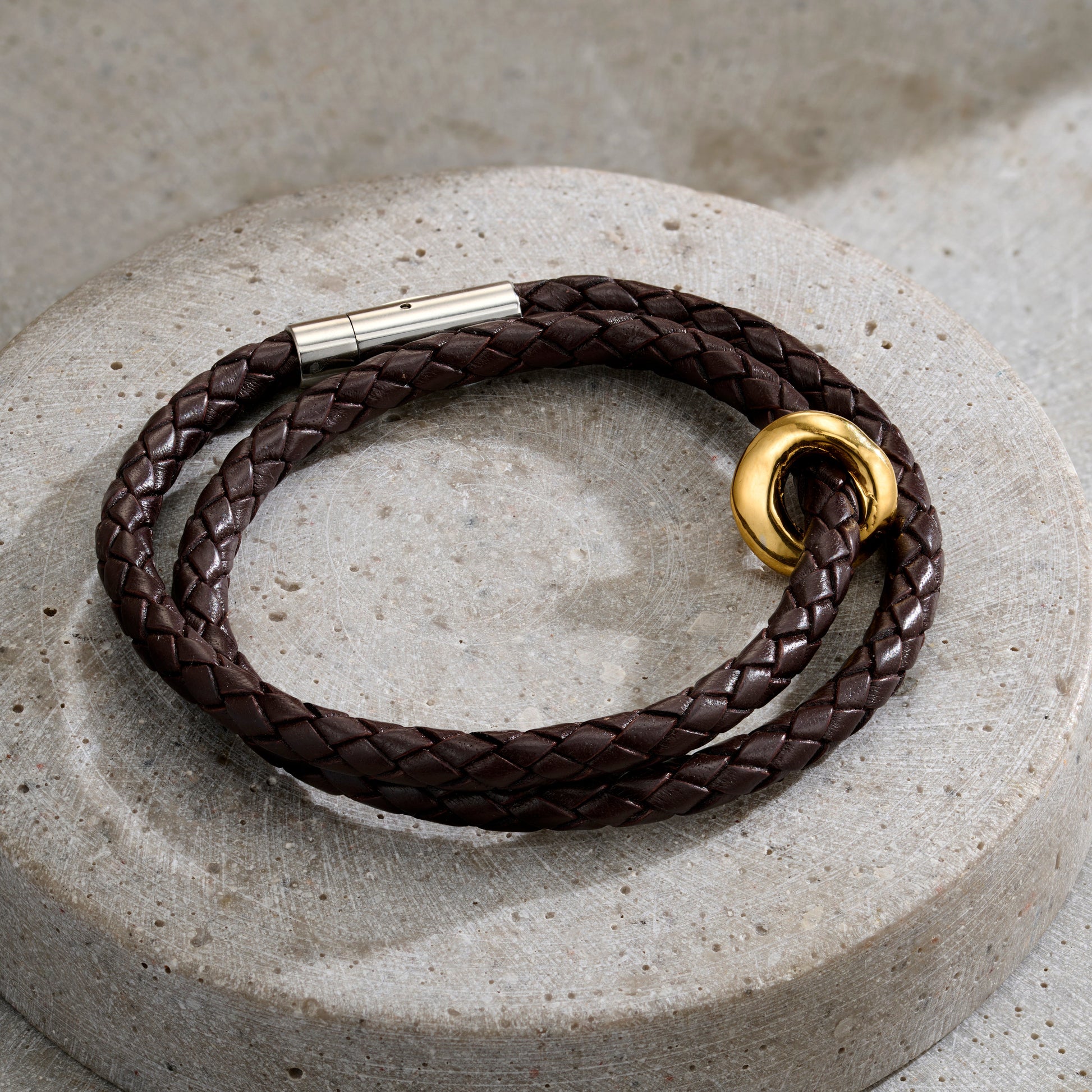 Personalised Men’s Lucky Pebble Message Bracelet in 18ct yellow gold plated finish
