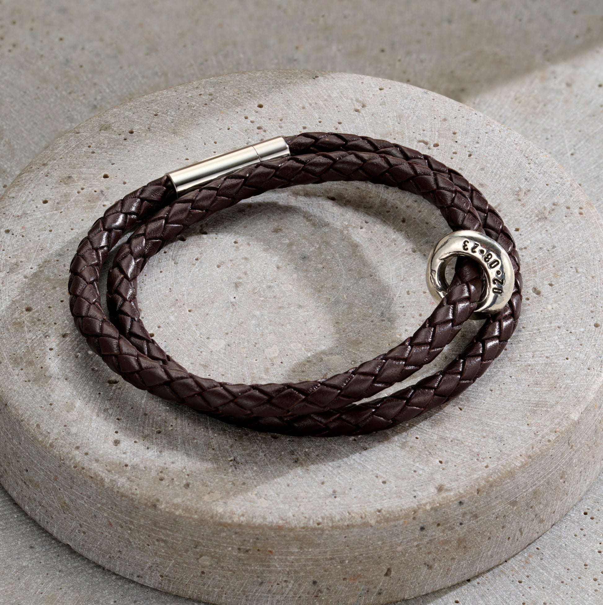 Personalised Men’s Lucky Pebble Message Bracelet in silver finish