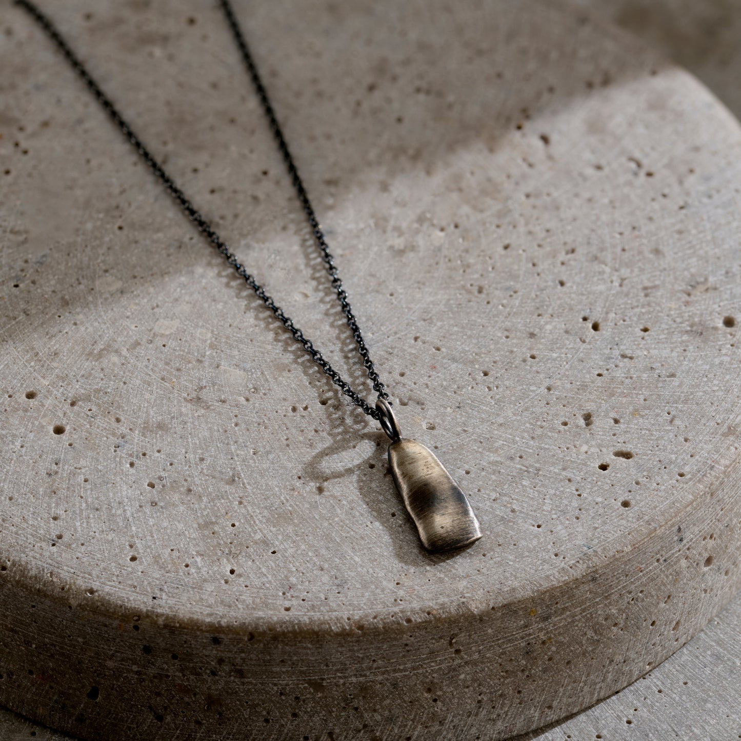 Personalised Men's Small lucky stone tag necklace in oxidised silver finish