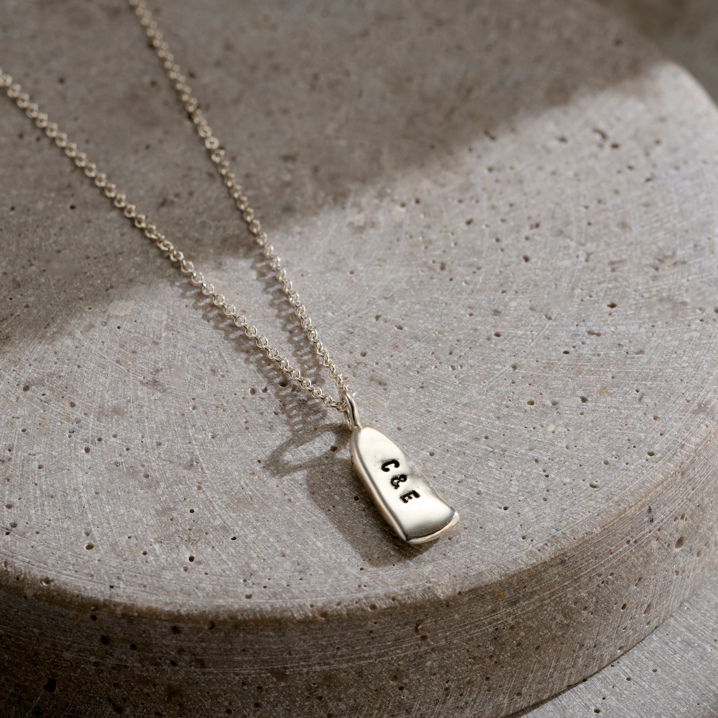 Personalised Men's Small lucky stone tag necklace in silver finish