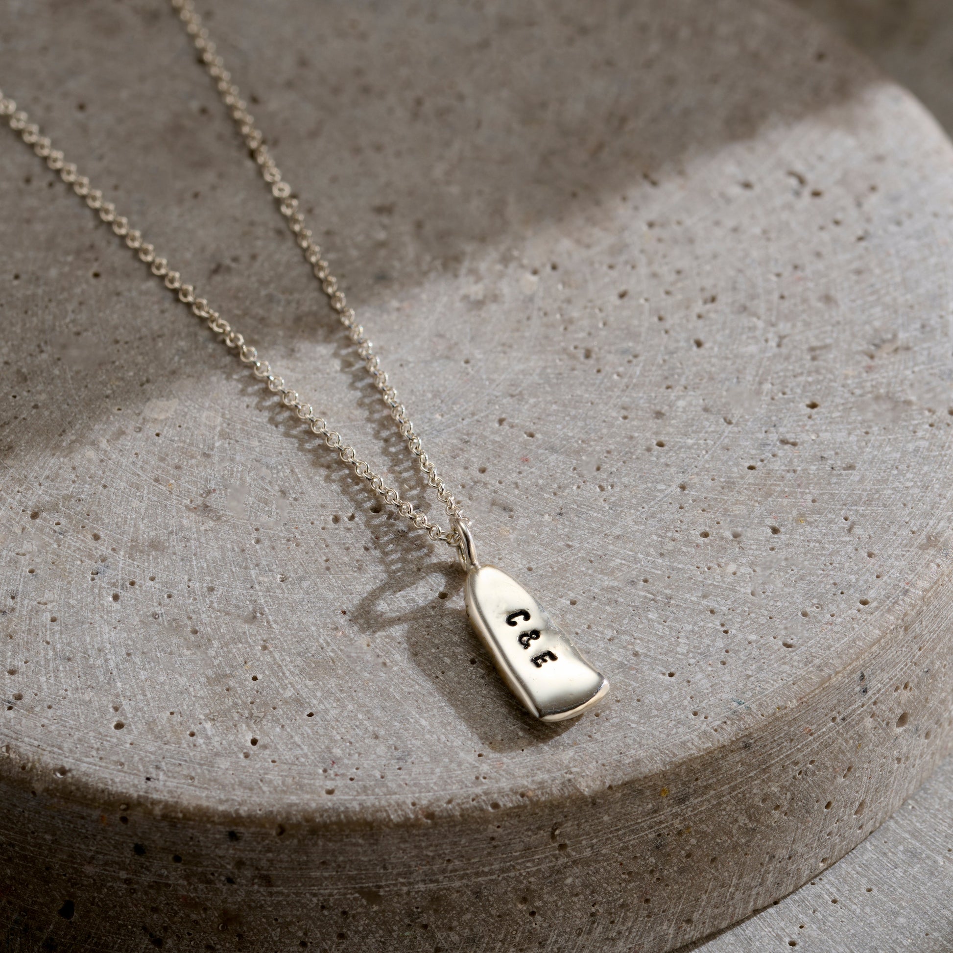 Personalised Men's Small lucky stone tag necklace in silver finish
