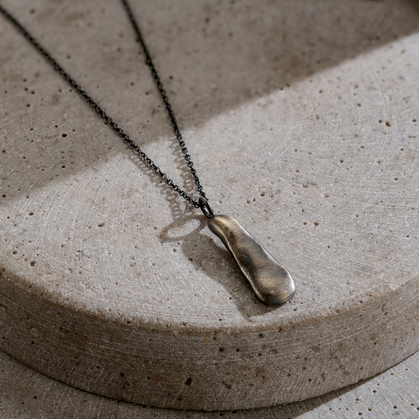 Personalised Men's lucky stone tag necklace in oxidised silver finish