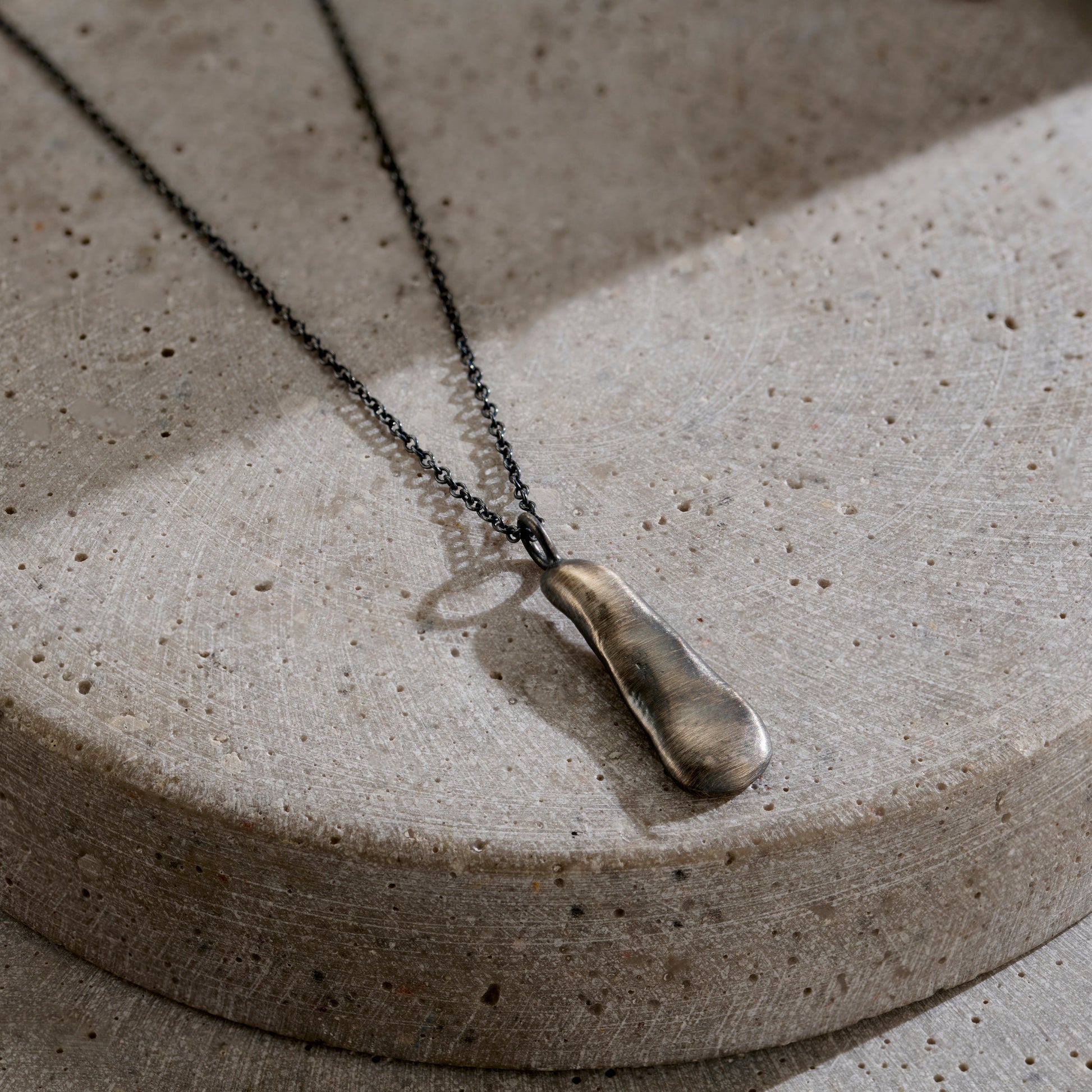 Personalised Men's lucky stone tag necklace in oxidised silver finish