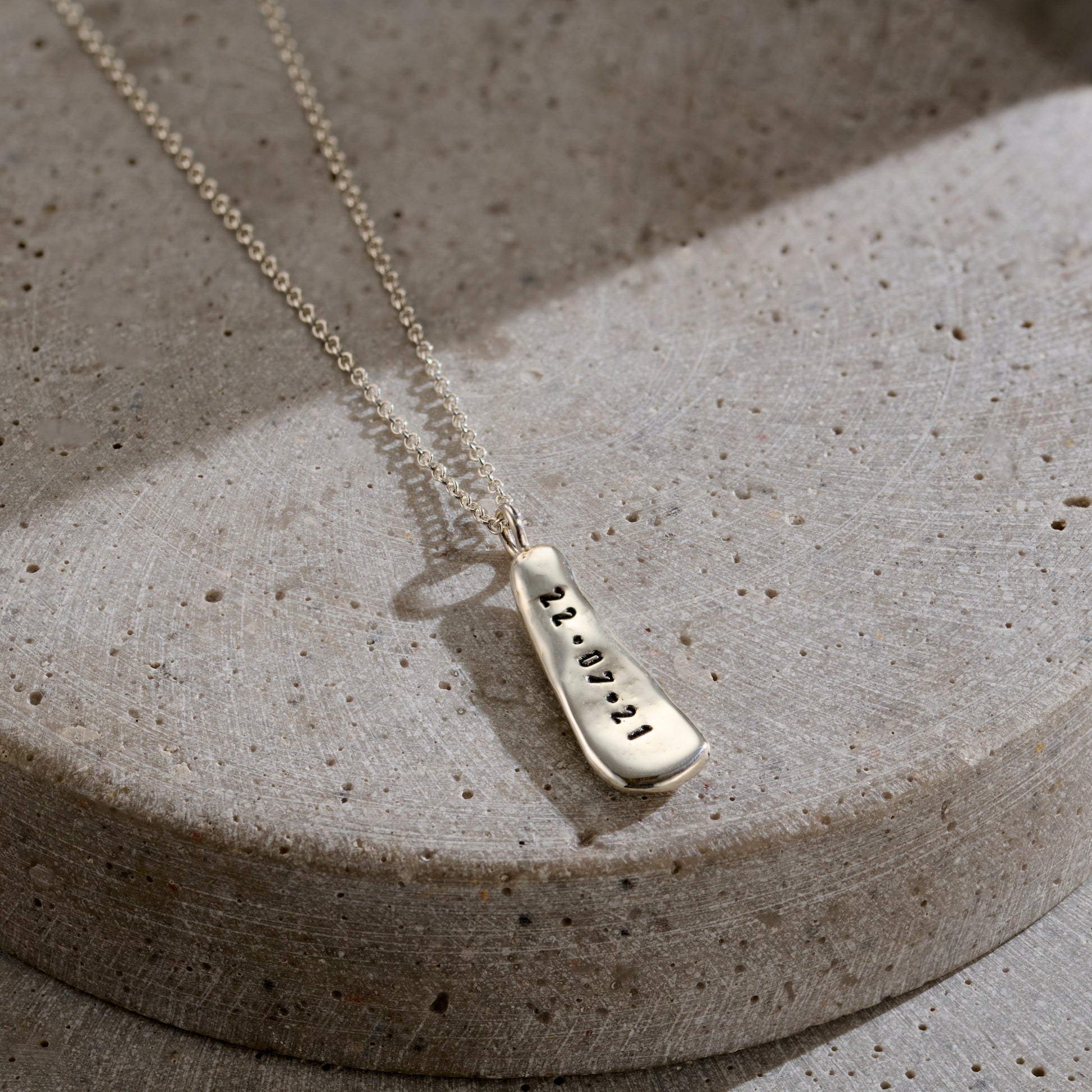 Personalised Men's lucky stone tag necklace in silver finish