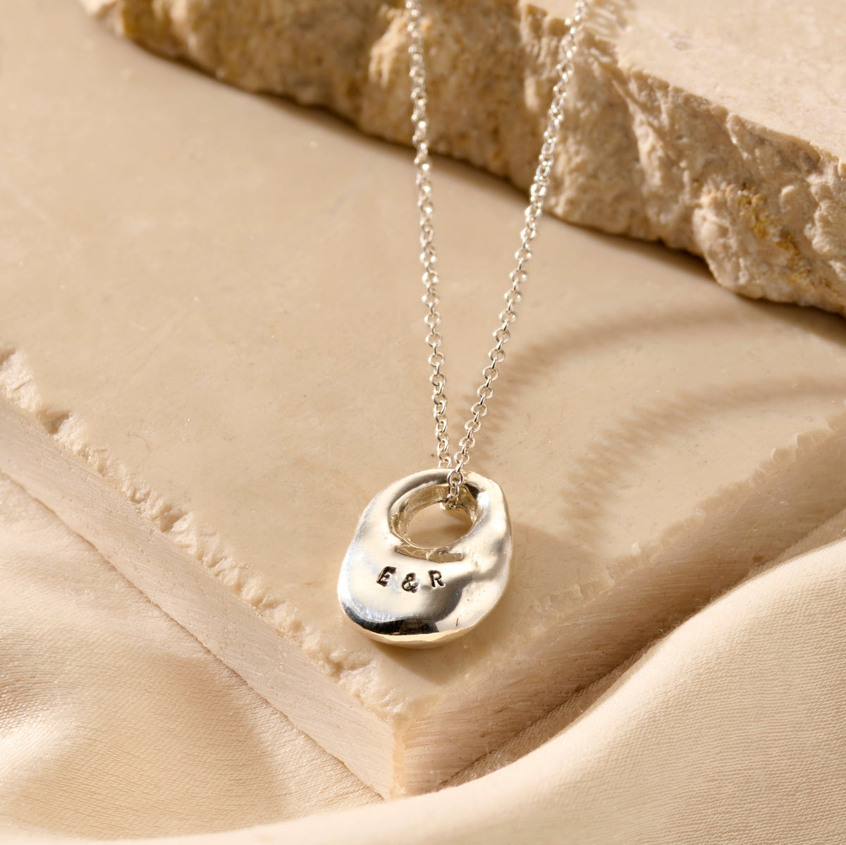 Personalised Lucky Stone Pendant Necklace in silver finish