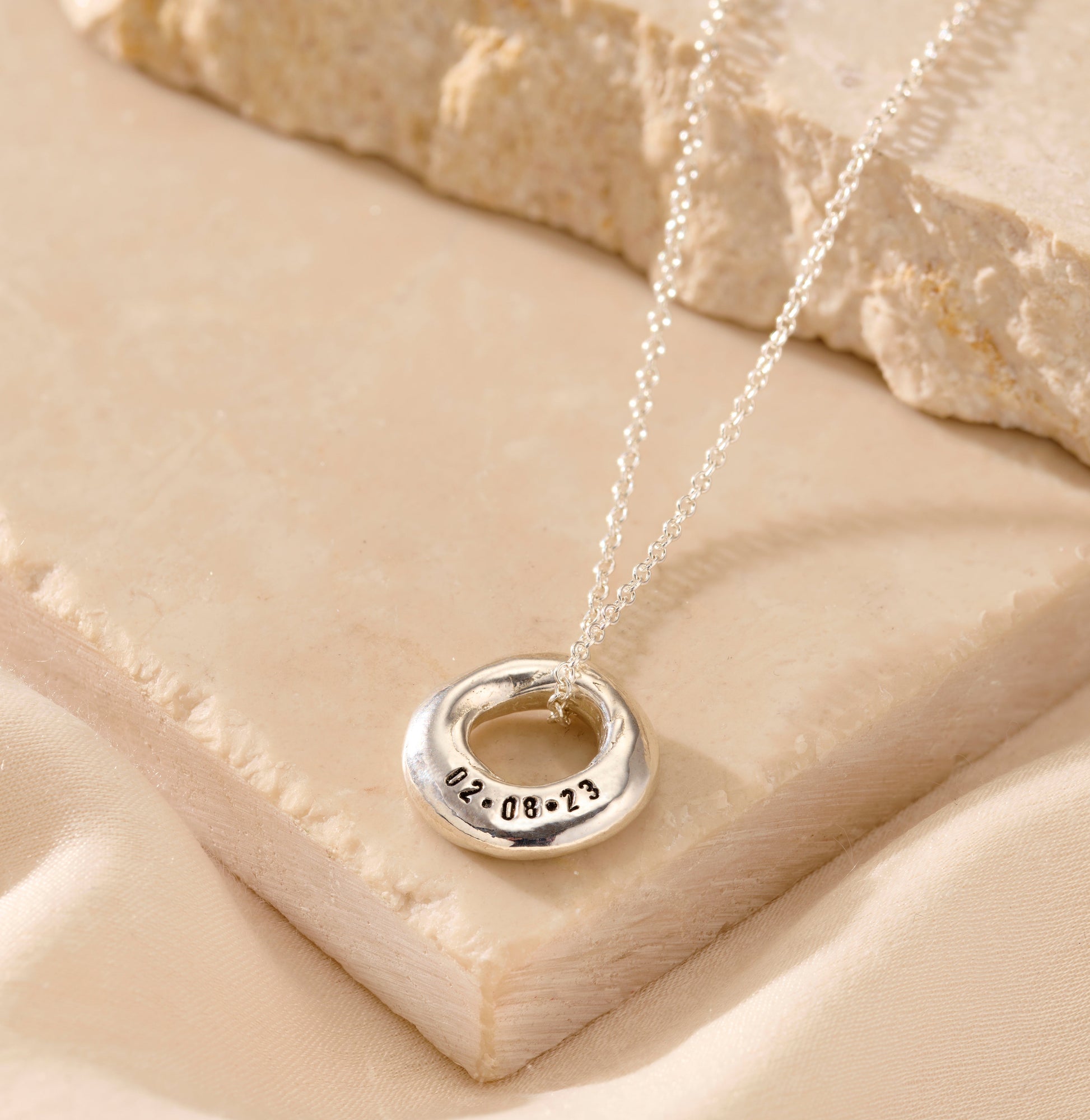 Personalised Lucky Pebble Pendant Necklace in silver finish
