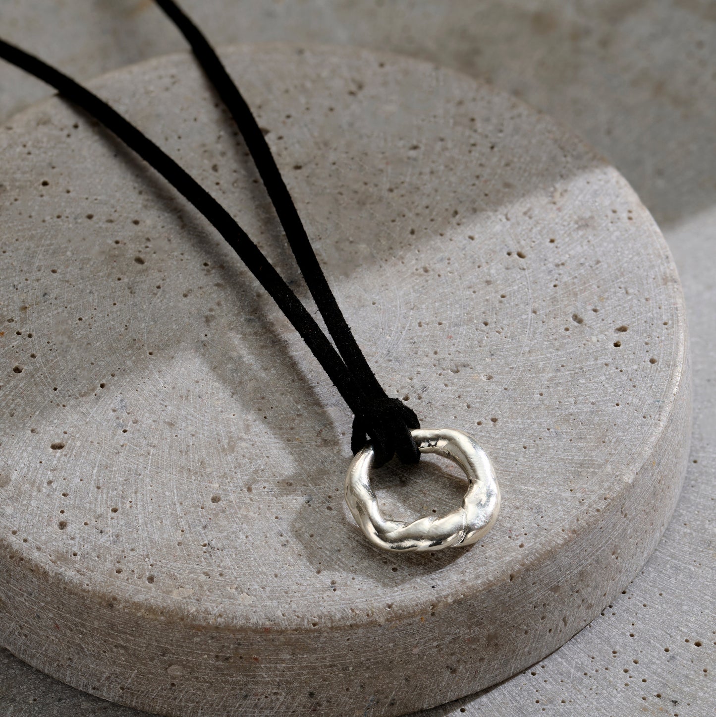 Lucky Pebble Hoop Leather Necklace in silver finish