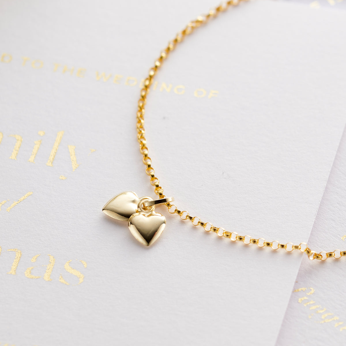 9ct Gold Double Heart Charm Bracelet