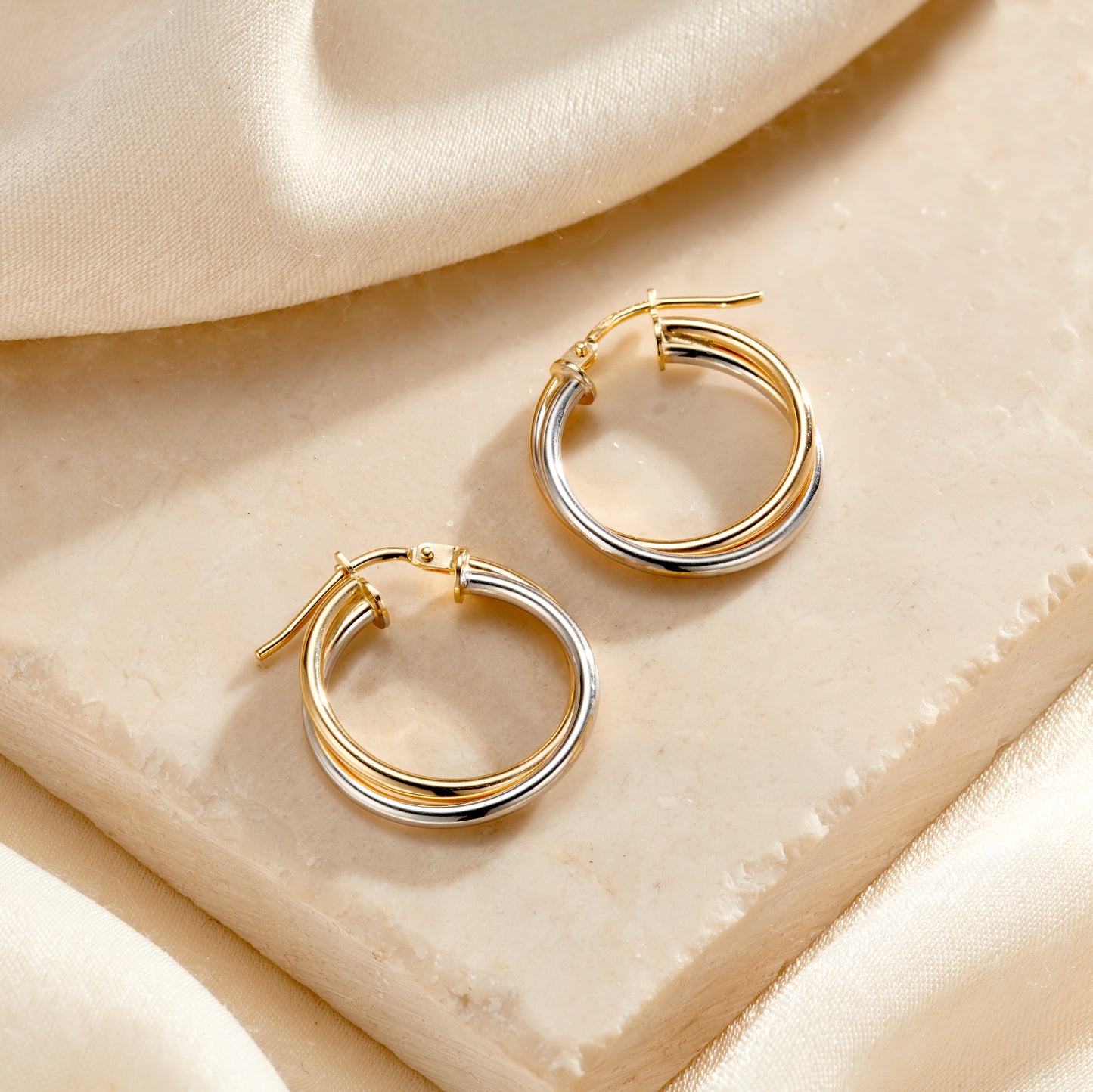 Interlinking Mixed 9ct Gold Hoop Creole Earrings