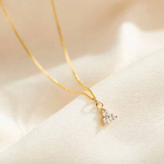 9ct Gold CZ Floral Petal Necklace