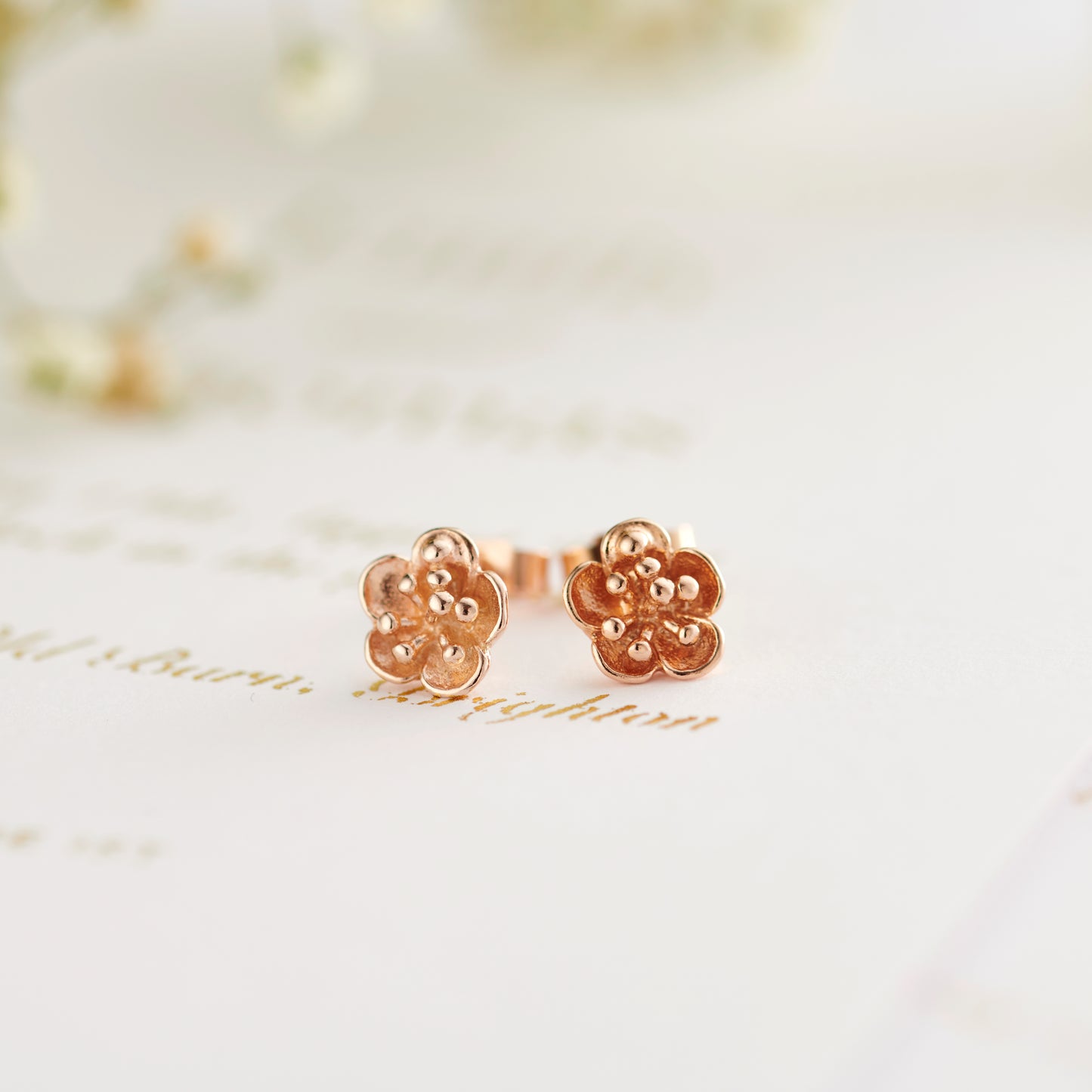 9ct Rose Gold Flower Stud Earrings
